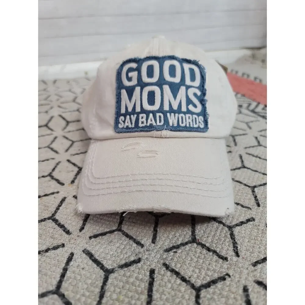 GOOD MOMS SAY BAD WORDS VINTAGE STYLE BASEBALL HAT IN STONE, ONE SIZE